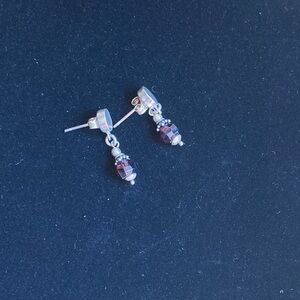 Sterling Silver Garnet Bead Drop Earrings